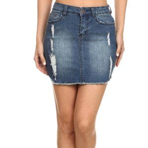 Love Culture Distressed Blue Jean Short Skirt